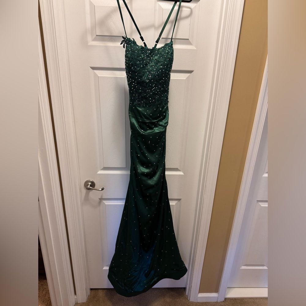 Emerald Green Beaded Evening Gown